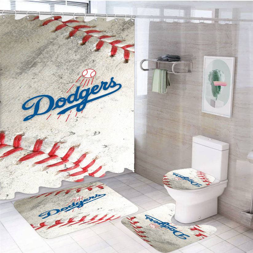 Dodgers Logo Baseball Ball 4Pcs Bathroom Set Shower Curtain