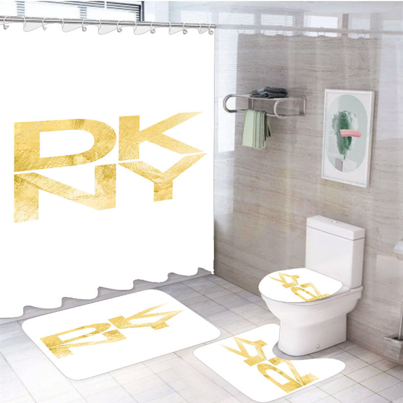 Donna Karan New York Dkny Gold White 4Pcs Bathroom Set Shower Curtain
