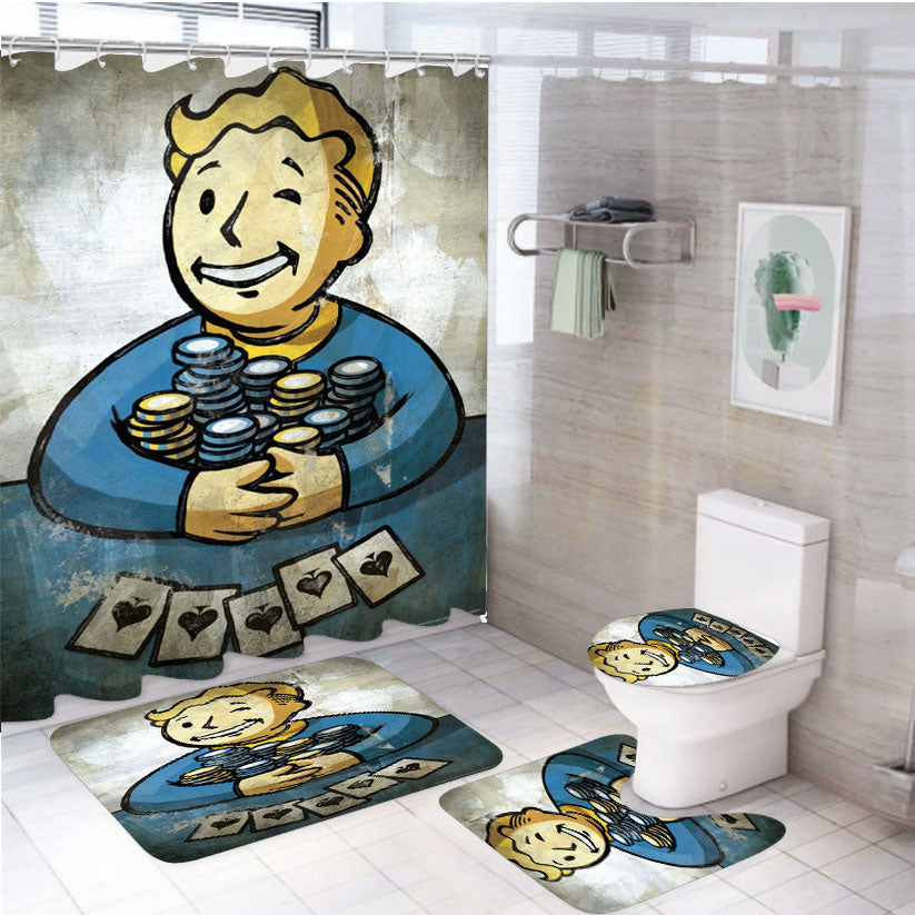 Fallout New Vegas Vault Boy Wallpapers 4Pcs Bathroom Set Shower Curtain