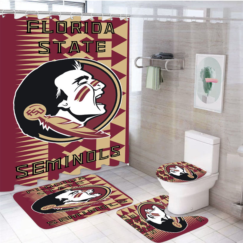 Florida States Seminols Aztec Wallpaper 4Pcs Bathroom Set Shower Curtain