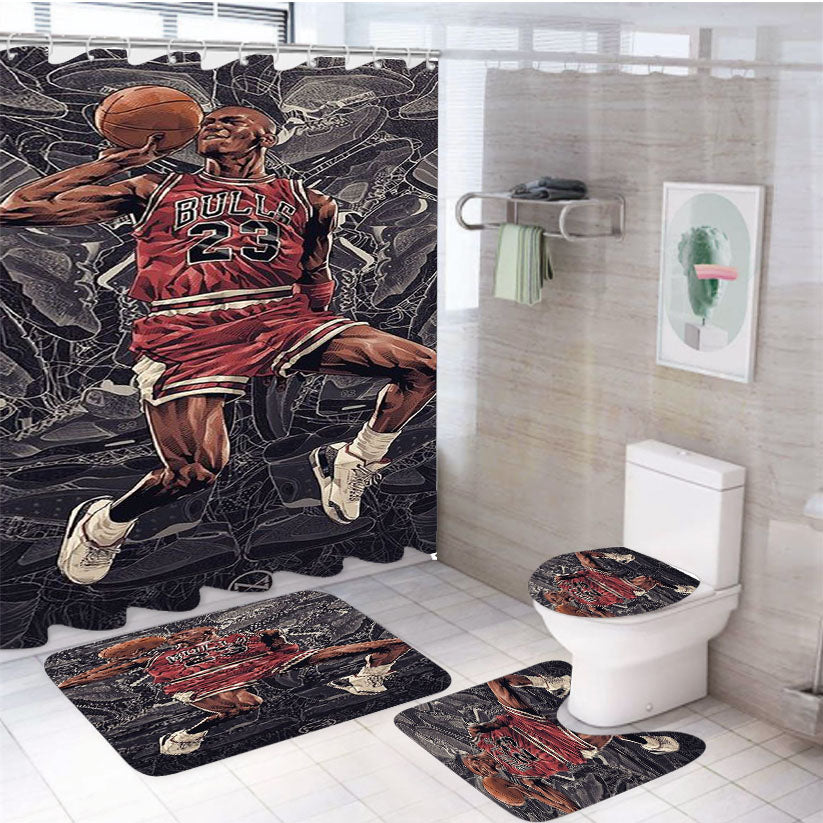 Fly The Legend Jordan Chicago Bulls 4Pcs Bathroom Set Shower Curtain