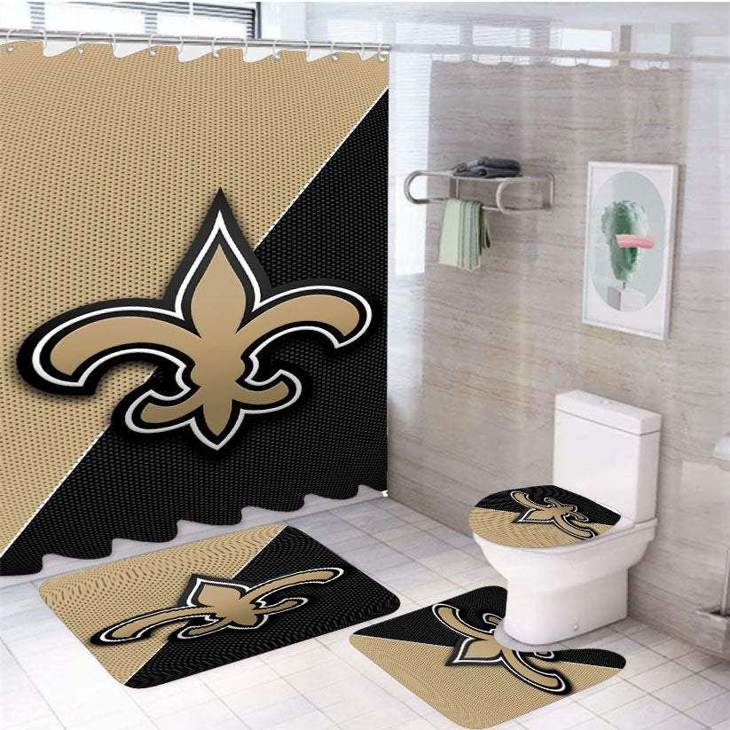 Gold Black Carbon New Orleans Saints Logo 4Pcs Bathroom Set Shower Curtain