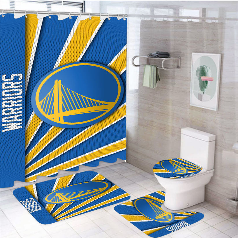 Golden State Warriors Stripe Wallpaper 4Pcs Bathroom Set Shower Curtain