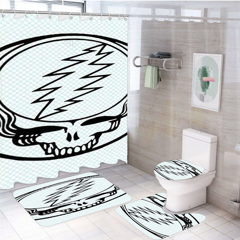 Grateful Dead Logo Outline Checkered 4Pcs Bathroom Set Shower Curtain
