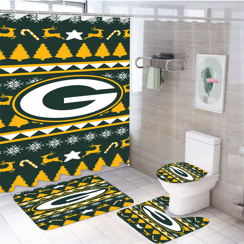 Green Bay Packers Christmas Sweater 4Pcs Bathroom Set Shower Curtain