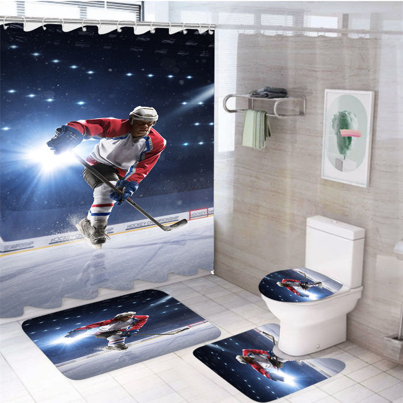 Hockey Man Ice Uniform 4Pcs Bathroom Set Shower Curtain