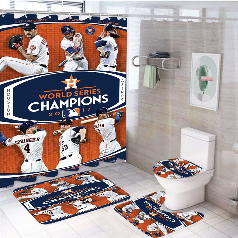 Houston Astros 2017 World Series Champions 4Pcs Bathroom Set Shower Curtain
