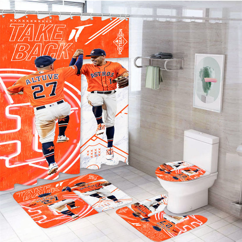 Houston Astros Altuve 4Pcs Bathroom Set Shower Curtain