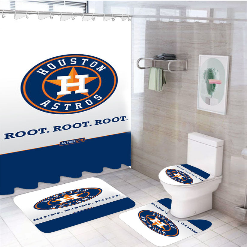 Houston Astros Art 4Pcs Bathroom Set Shower Curtain
