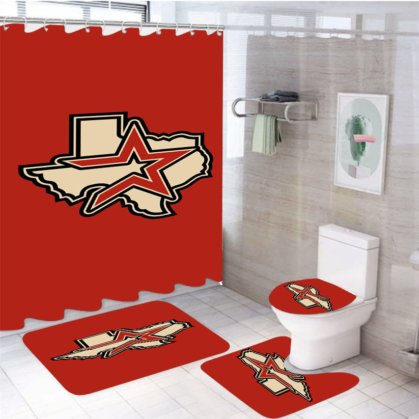 Houston Astros Baseball Logo 4Pcs Bathroom Set Shower Curtain