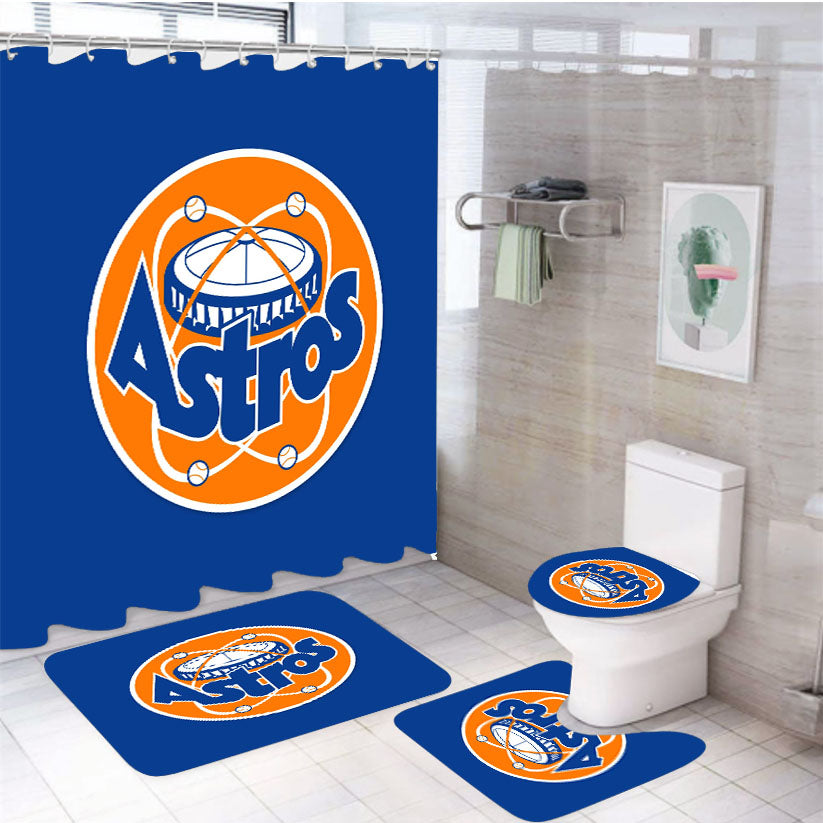 Houston Astros Primary 4Pcs Bathroom Set Shower Curtain