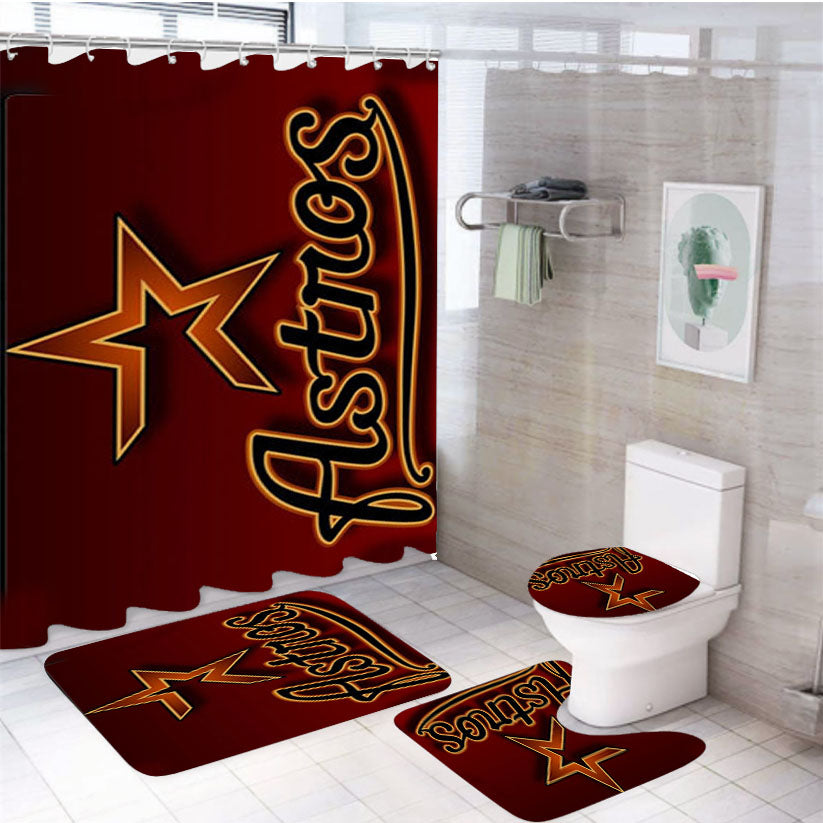 Houston Astros Red 4Pcs Bathroom Set Shower Curtain
