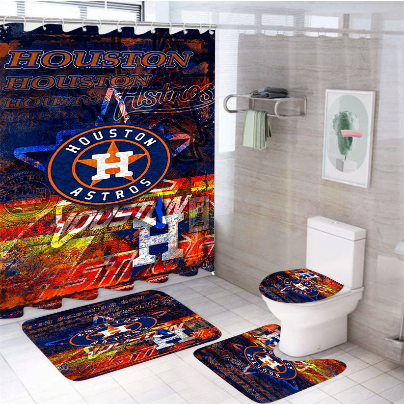 Houston Astros Wall Paint 4Pcs Bathroom Set Shower Curtain