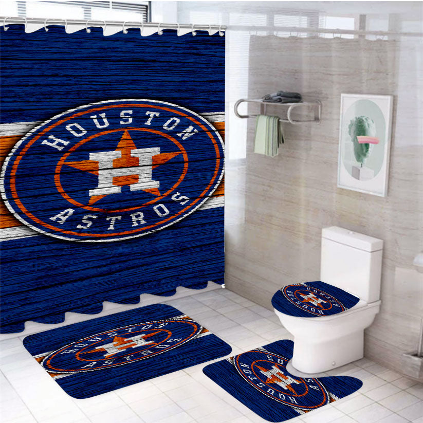 Houston Astros Wood Logo 4Pcs Bathroom Set Shower Curtain