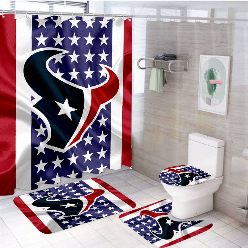 Houston Texans Emblem Silk Flag 4Pcs Bathroom Set Shower Curtain