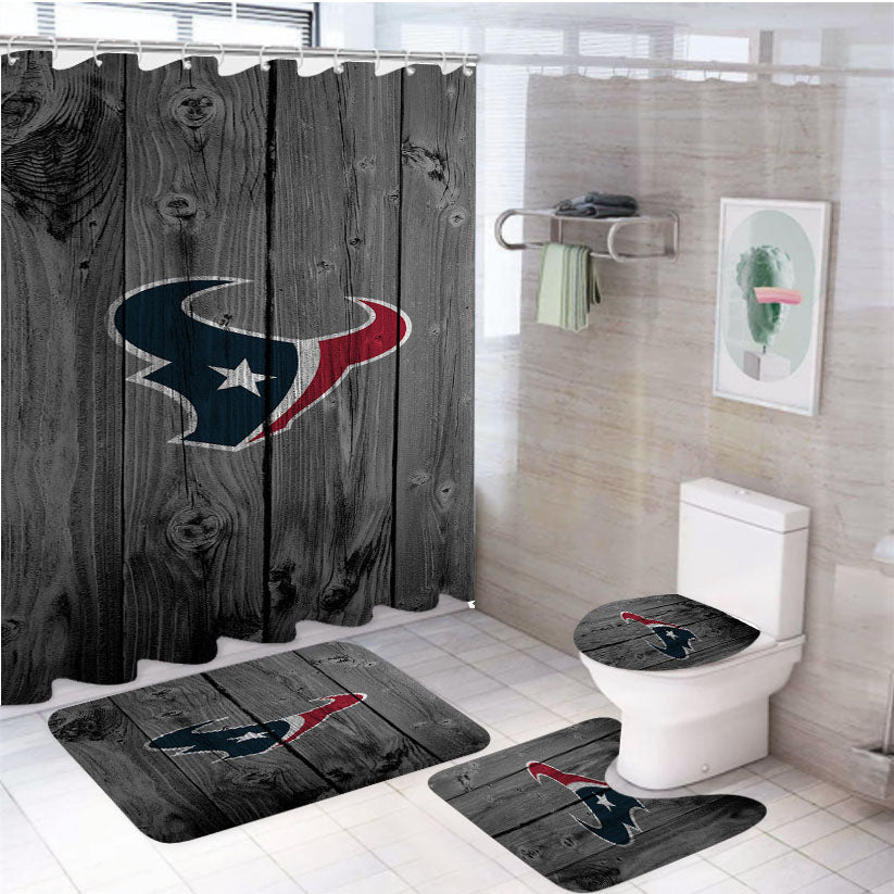 Houston Texans Logo Logo Dark Wood Wallpaper 4Pcs Bathroom Set Shower Curtain