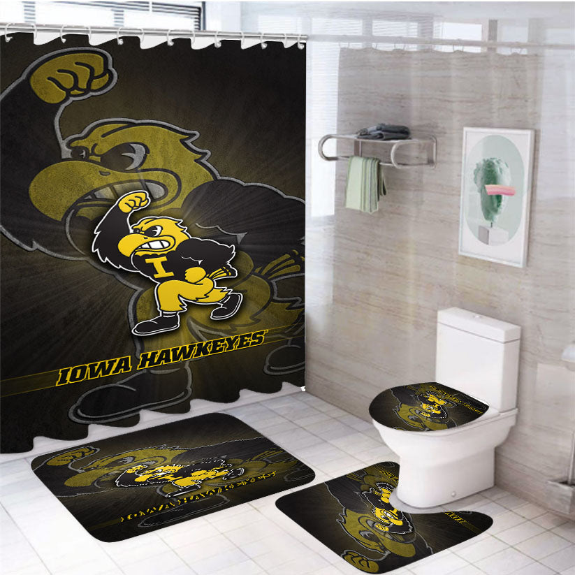 Iowa Hawkeyes Foot Ball 4Pcs Bathroom Set Shower Curtain