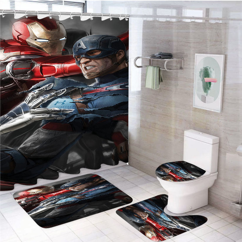 Iron Man Captain America War 4Pcs Bathroom Set Shower Curtain