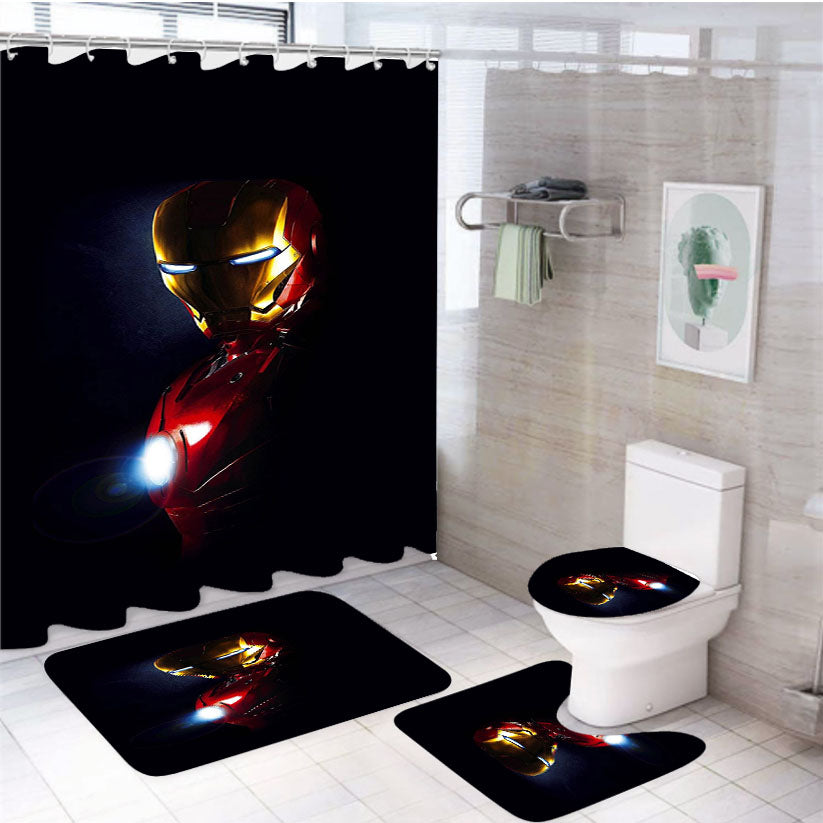 Iron Man Hd Wallpaper 4Pcs Bathroom Set Shower Curtain