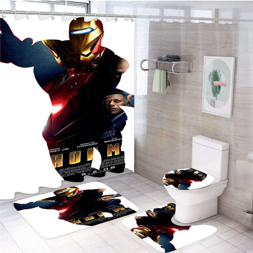 Iron Man Poster 4Pcs Bathroom Set Shower Curtain
