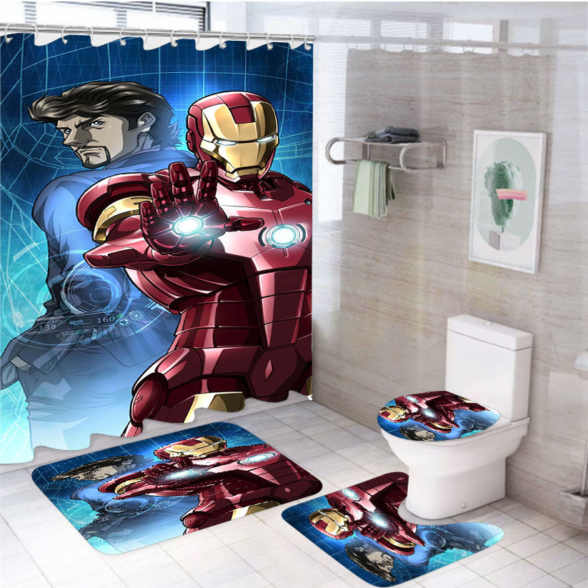 Iron Man Tony Stark 4Pcs Bathroom Set Shower Curtain