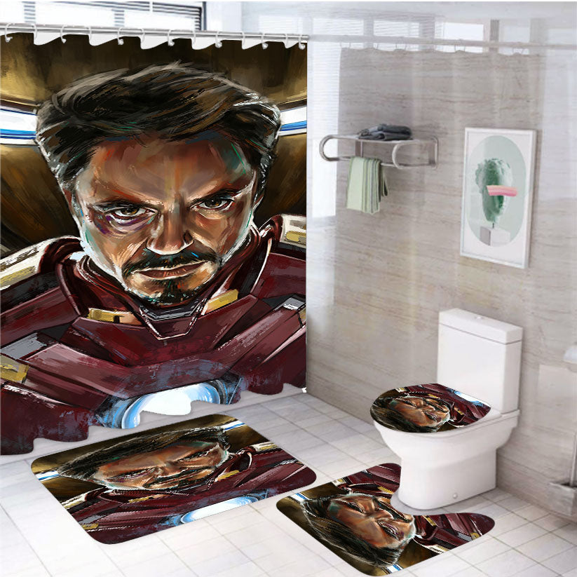 Ironman Illustration 4Pcs Bathroom Set Shower Curtain
