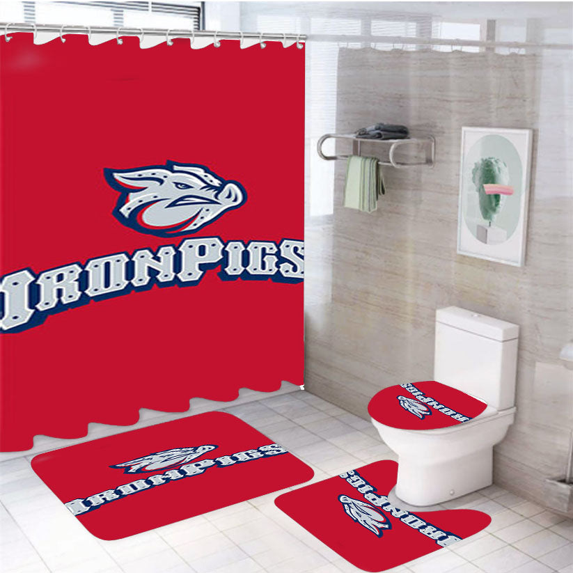 Ironpigs Baseball Logo Red 4Pcs Bathroom Set Shower Curtain