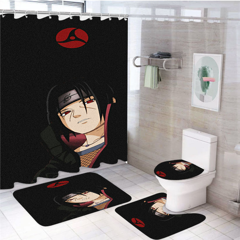 Itachi Uchiha Black Grain Wallpaper 4Pcs Bathroom Set Shower Curtain