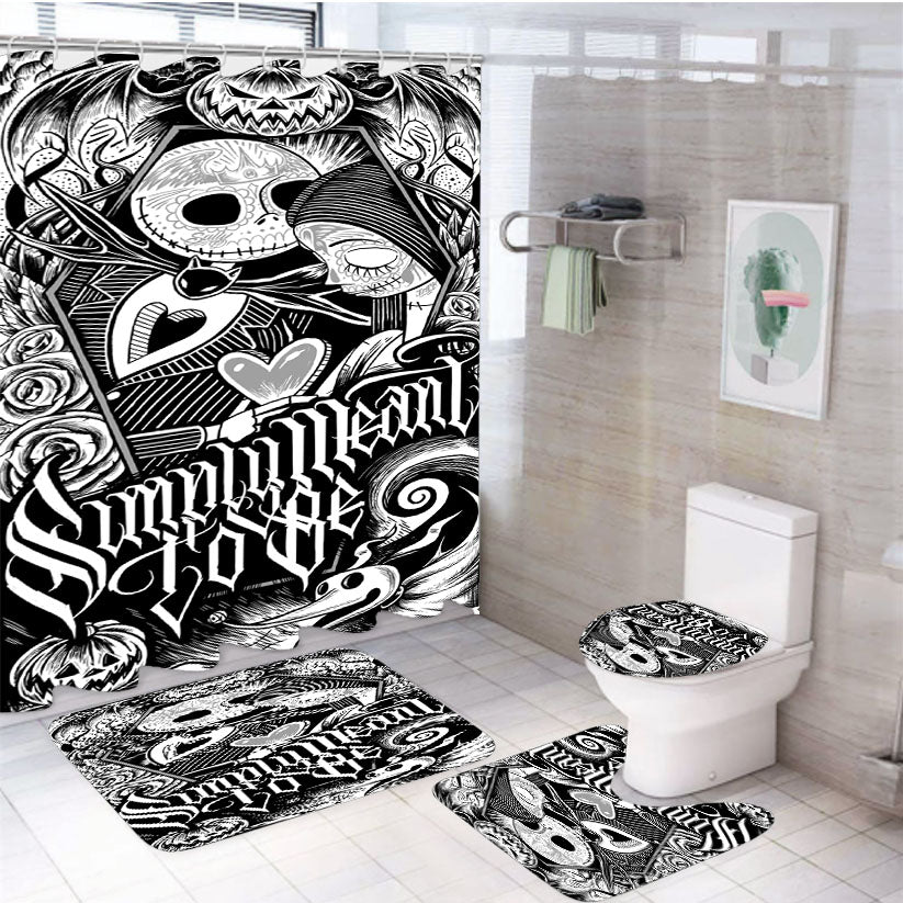 Jack And Sally Muertitos The Nightmare Before Christmas Art 4Pcs Bathroom Set Shower Curtain