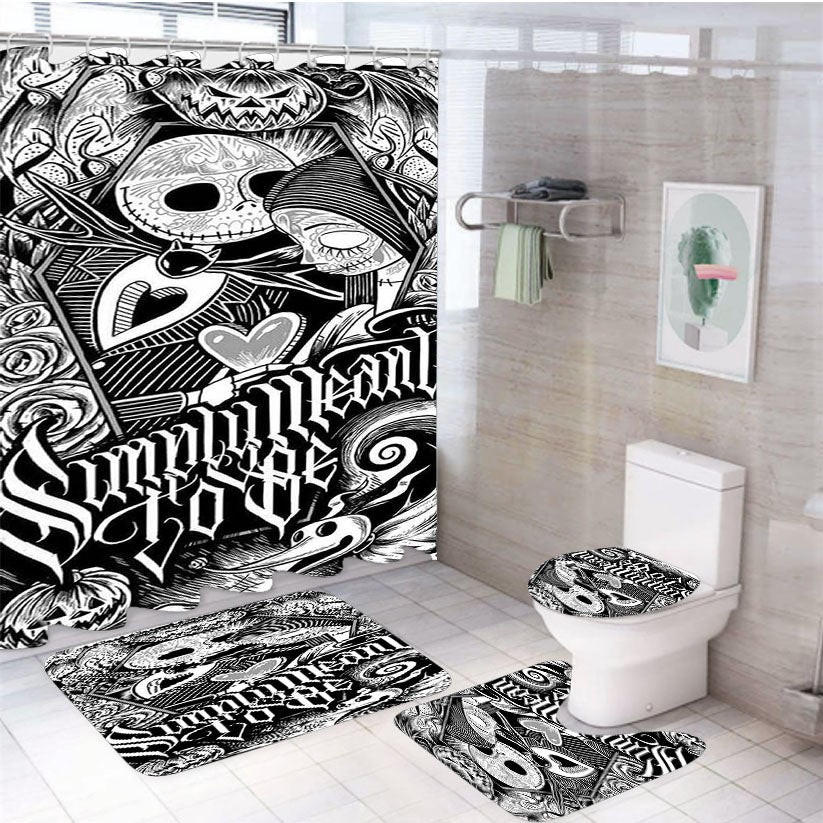 Jack And Sally Nightmare Before Christmas 4Pcs Bathroom Set Shower Curtain