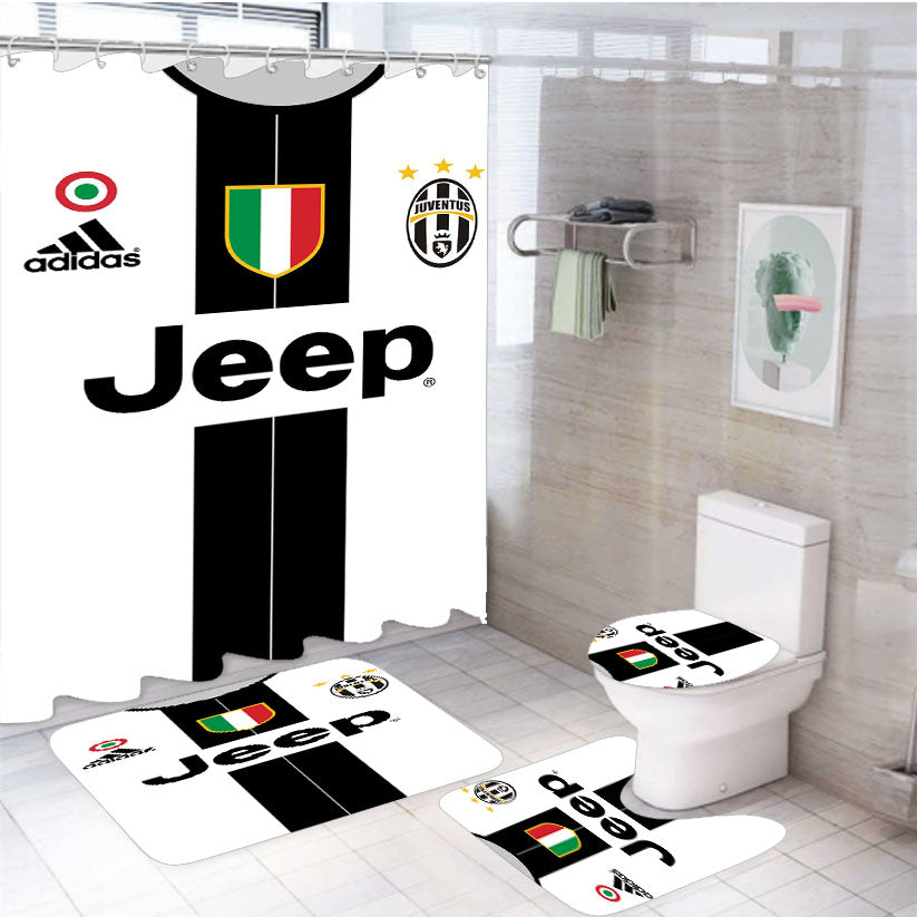 Jeep Juventus Jersey Uniform 4Pcs Bathroom Set Shower Curtain