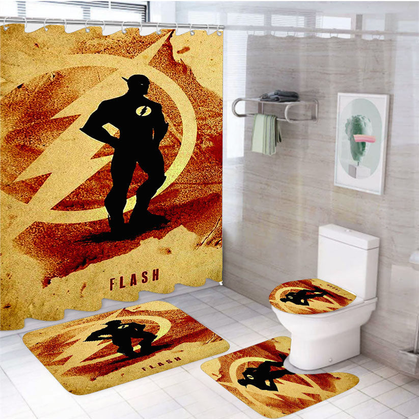 Justice League Silhouette Posters Flash 4Pcs Bathroom Set Shower Curtain