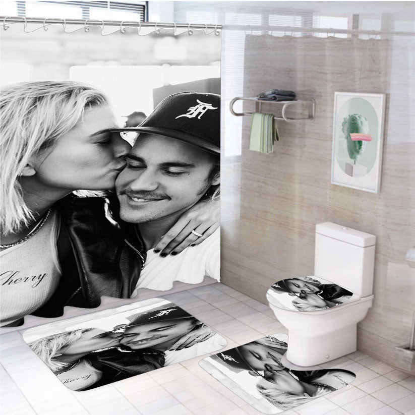 Justin Bieber Hailey Baldwin Kiss 4Pcs Bathroom Set Shower Curtain