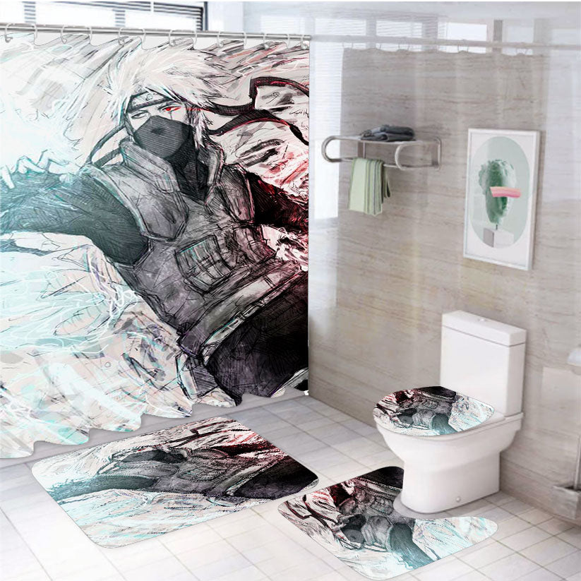 Kakashi Hatake Pencil Sketch 4Pcs Bathroom Set Shower Curtain