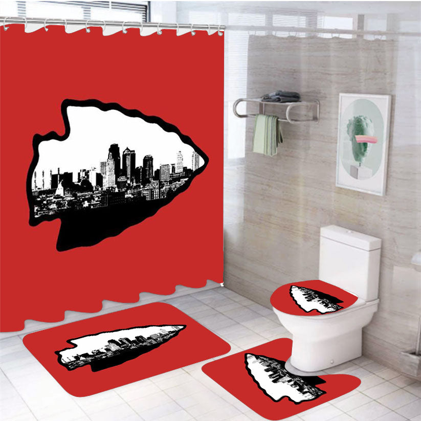 Kansas City Chiefs Emblem 4Pcs Bathroom Set Shower Curtain