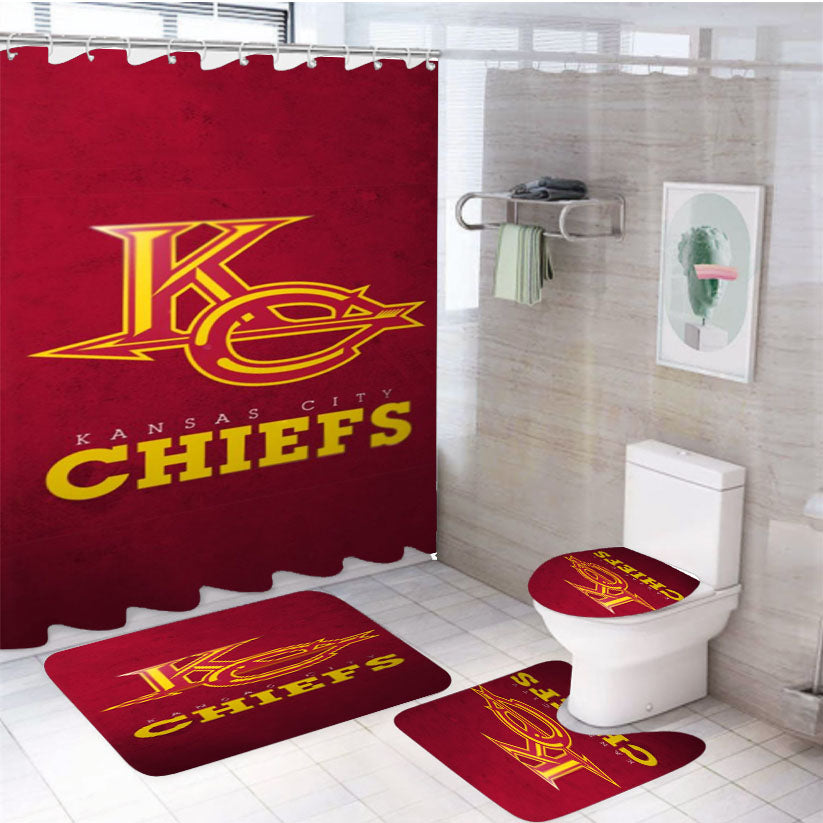 Kansas City Chiefs Red Grunge Wallpaper 4Pcs Bathroom Set Shower Curtain
