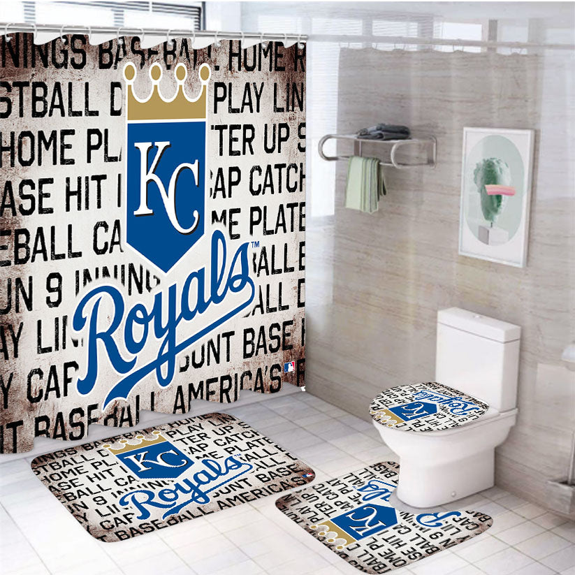 Kansas City Royals Logo On Typography 4Pcs Bathroom Set Shower Curtain