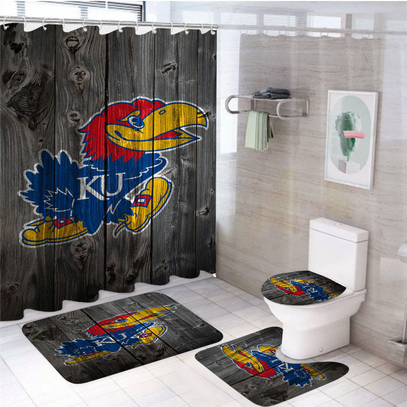 Kansas Jayhawk Dark Wood Logo 4Pcs Bathroom Set Shower Curtain