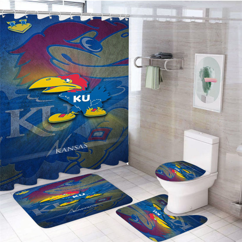 Kansas Jayhawk Logo Wallpaper 4Pcs Bathroom Set Shower Curtain