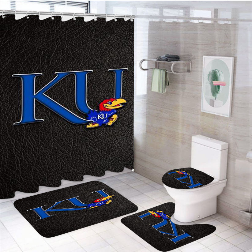 Kansas Jayhawks 4Pcs Bathroom Set Shower Curtain