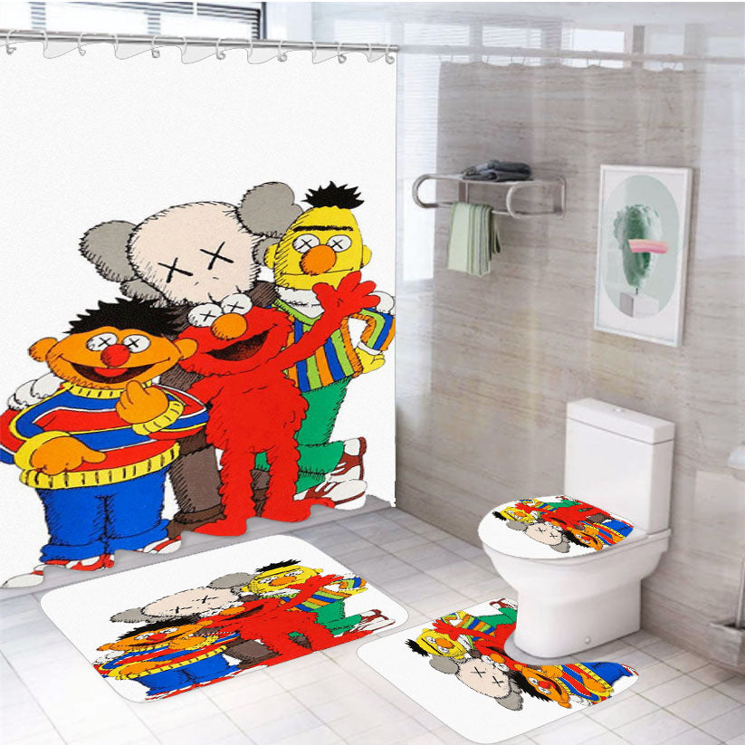 Kaws And Sesame Family 4Pcs Bathroom Set Shower Curtain