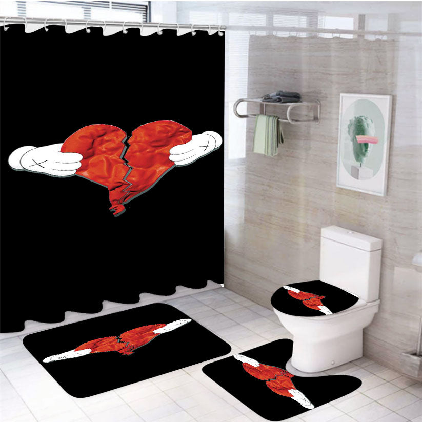 Kaws Broken Hearth 4Pcs Bathroom Set Shower Curtain