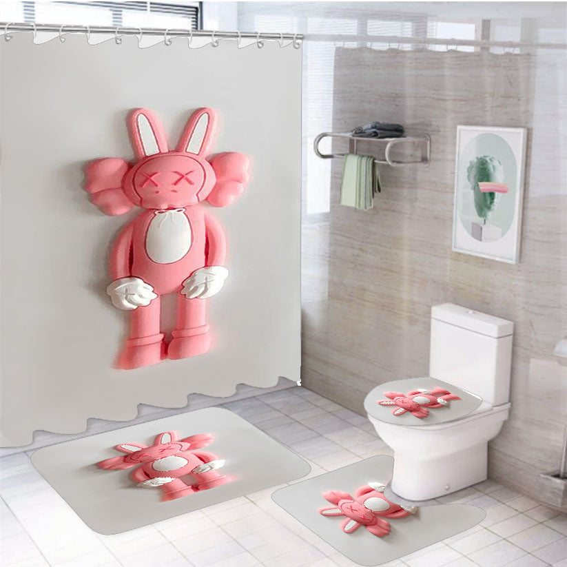Kaws X Pink Rabbit 4Pcs Bathroom Set Shower Curtain