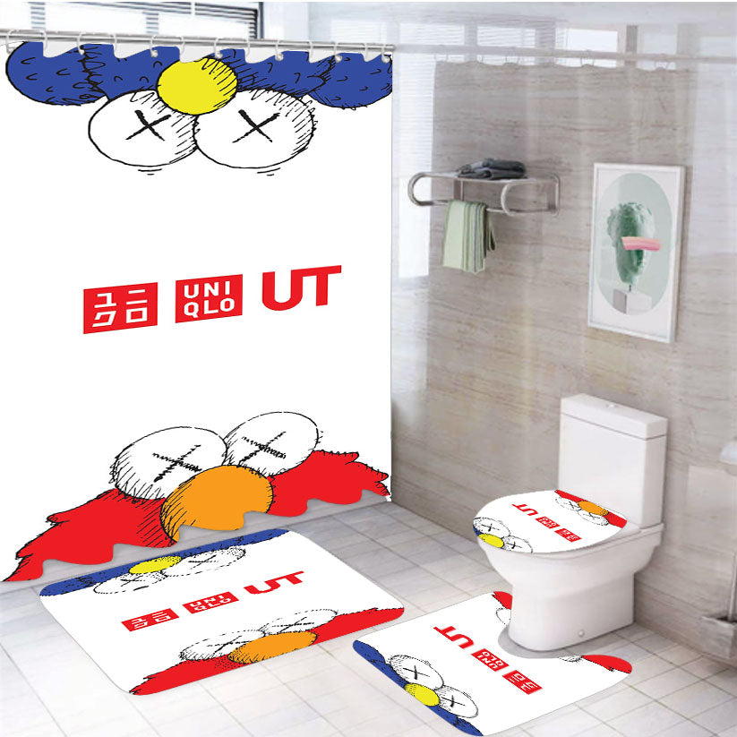 Kaws X Uniqlo Sesame Street 1 4Pcs Bathroom Set Shower Curtain