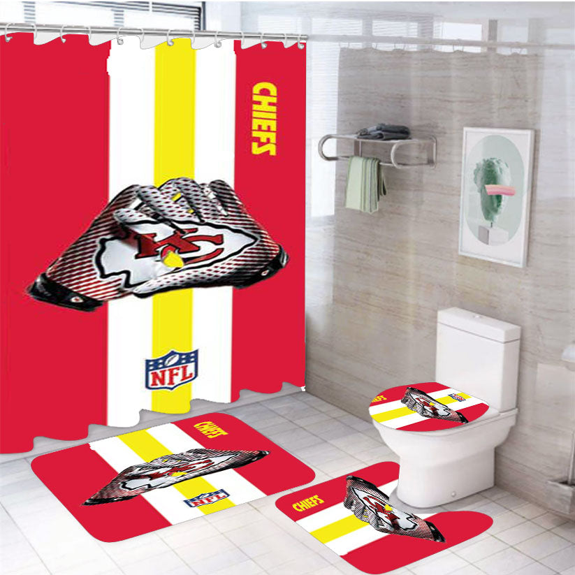Kc Chiefs Gloves Stripes 4Pcs Bathroom Set Shower Curtain