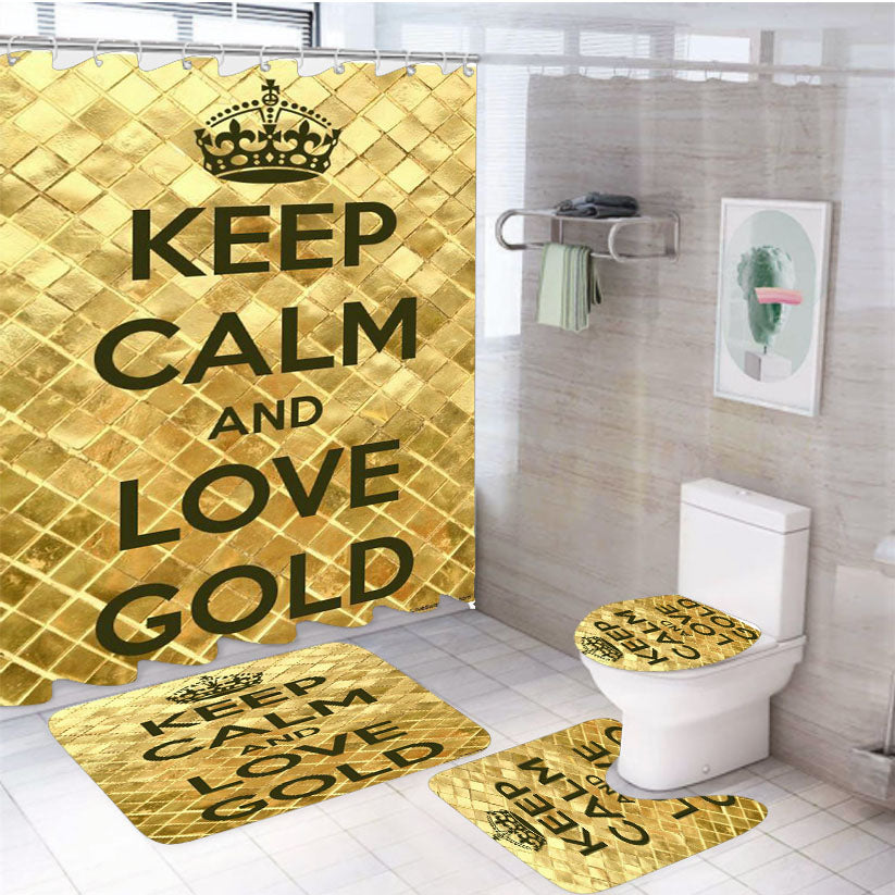 Keep Calm Love Gold 4Pcs Bathroom Set Shower Curtain
