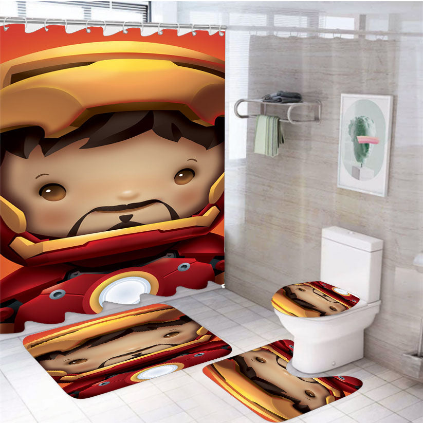 Kid Hero Iron Man 4Pcs Bathroom Set Shower Curtain