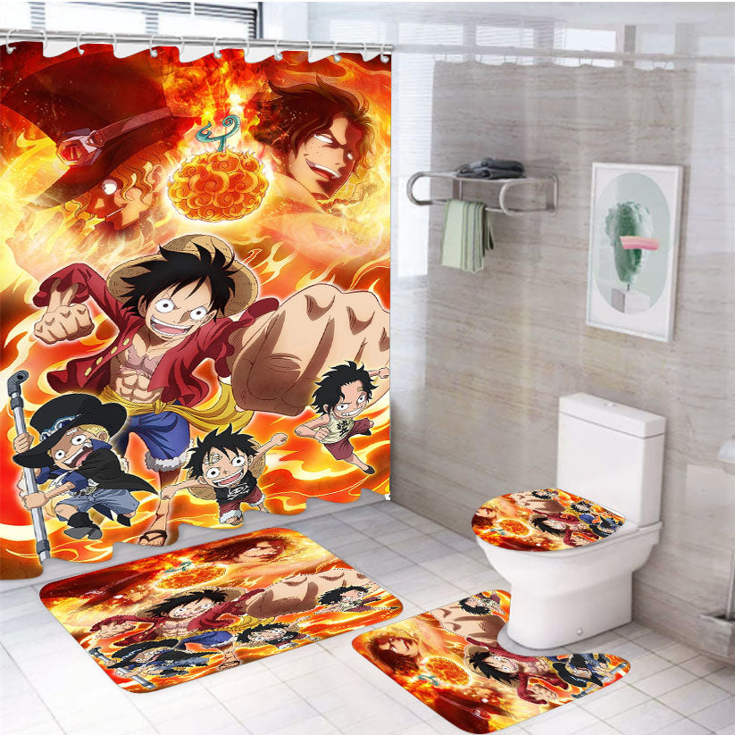 Kid Luffy Sabo And Ace One Piece Characters 4Pcs Bathroom Set Shower Curtain