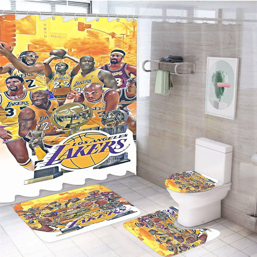 Lakers Los Angeles Team Squad 4Pcs Bathroom Set Shower Curtain