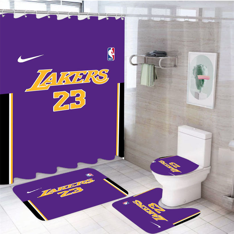 Lakers Number Twenty Three Basket Ball 4Pcs Bathroom Set Shower Curtain